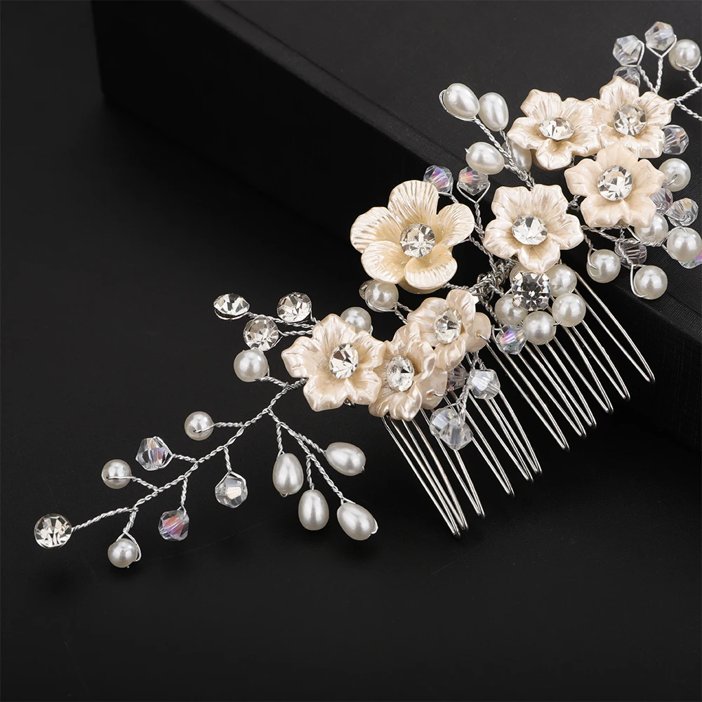 Rhinestone Pearl Wedding Headband Hair Comb for Women Crystal Handmade Flower Head Accessories Ornaments Trendy Party Headpieces 4 Scca74bc46df343f790a1931d583a0592m