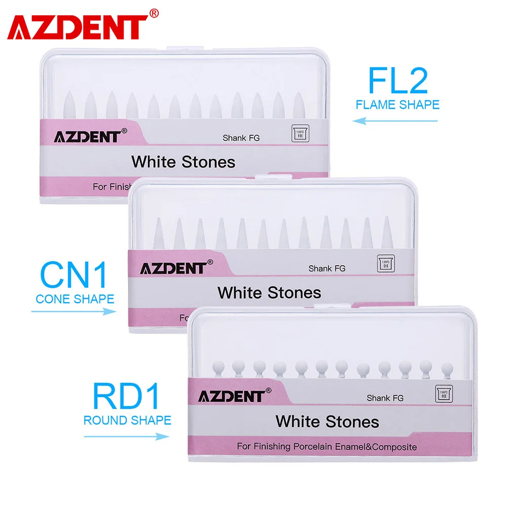 

3 Boxes AZDENT Dental White Stone Polishing FG Burs FL2 CN1 RD1 Fit High Speed Handpiece 1.6mm R.P.M:7,000-10,00