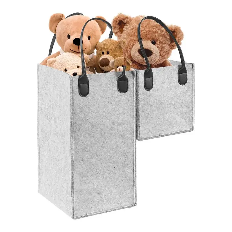 

Stair Basket Kitchen Storage Bag Foldable Felt Storage Baskets With Leather Handles L-Shape Stair Sundries Organizer Toy Storgae