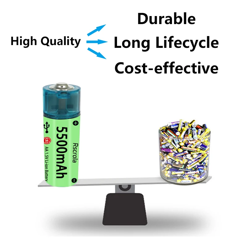 Universal AA Rechargeable Battery Durable 5500mAh Li-ion Battery AA USB Direct Charging for Toys Clocks Game Controllers Cameras Universal AA Rechargeable Battery Durable 5500mAh Li-ion Battery AA USB Direct Charging for Toys Clocks Game Controllers Cameras