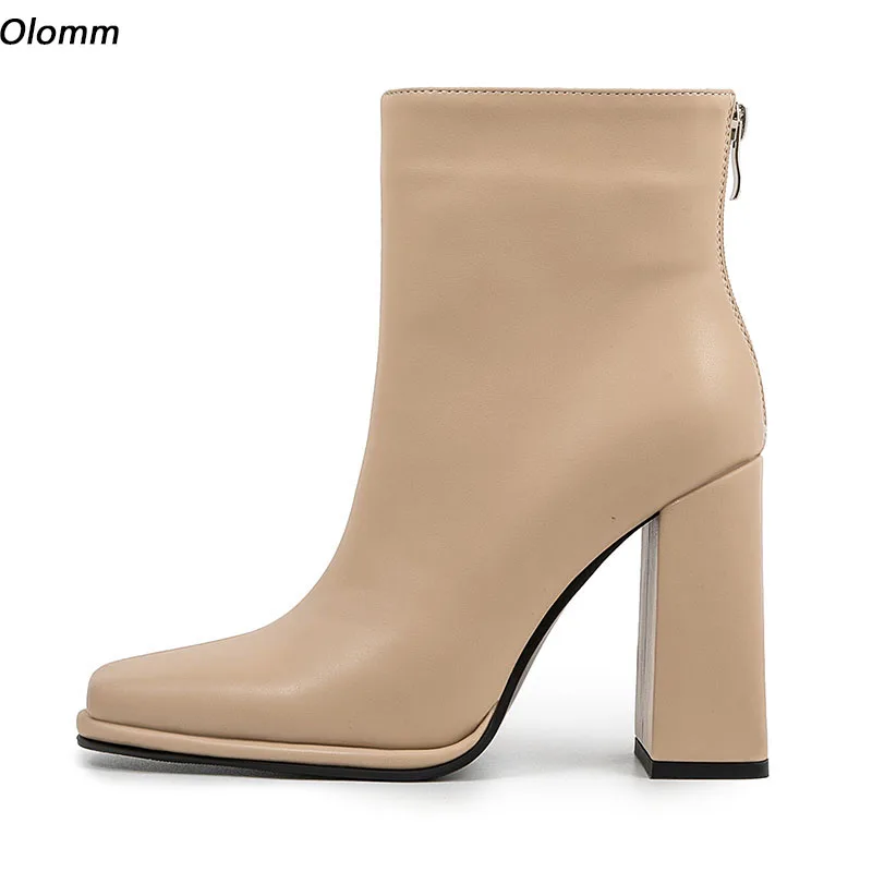 

Olomm Italian Fashion Women Winter Ankle Boots Block Heels Squre Toe Pretty Apricot White Party Shoes Ladies Plus US Size 5-13