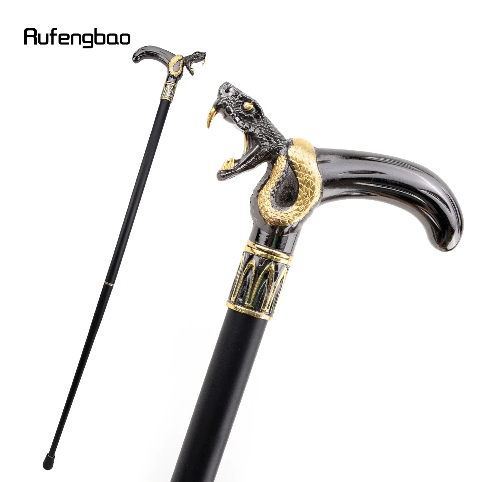 

Golden Black Snake Head Biting Walking Cane Fashion Decorative Walking Stick Gentleman Elegant Cosplay Cane Knob Crosier 93cm