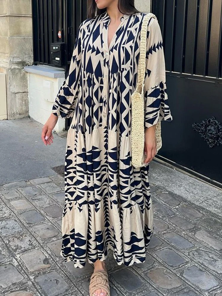 Women Vintage Print Dresses 2023 Summer V-Neck Long Sleeve Pleated Long Dresses Female Boho Beach Shirt Dress Casual Robe
Women Vintage Print Dresses 2023 Summer V-Neck Long Sleeve Pleated Long Dresses Female Boho Beach Shirt Dress Casual Robe