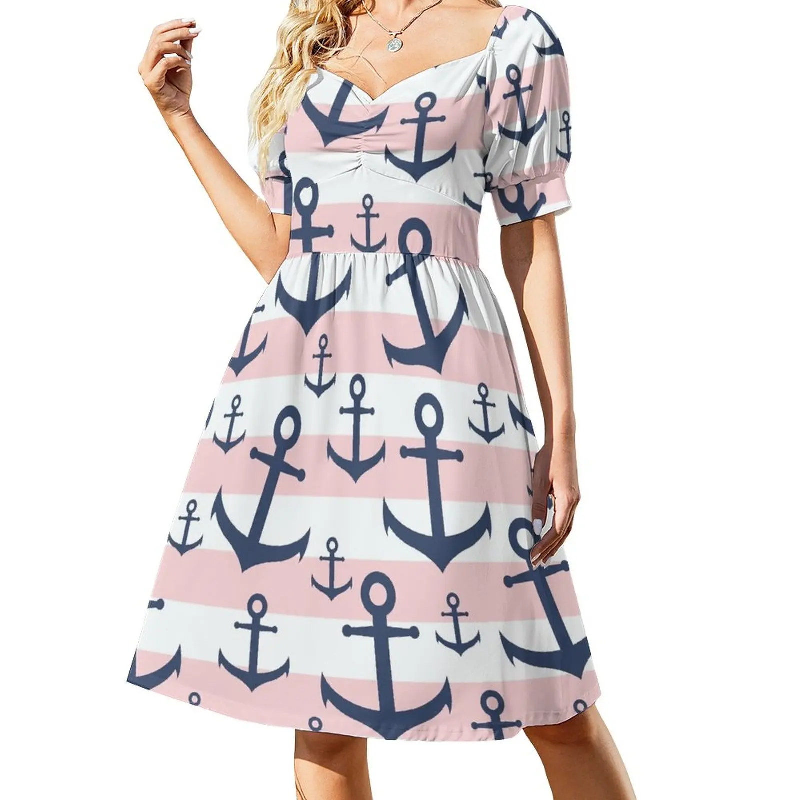 

Nautical pink stripe navy blue anchor pattern Dress dresses for official occasions summer dresses