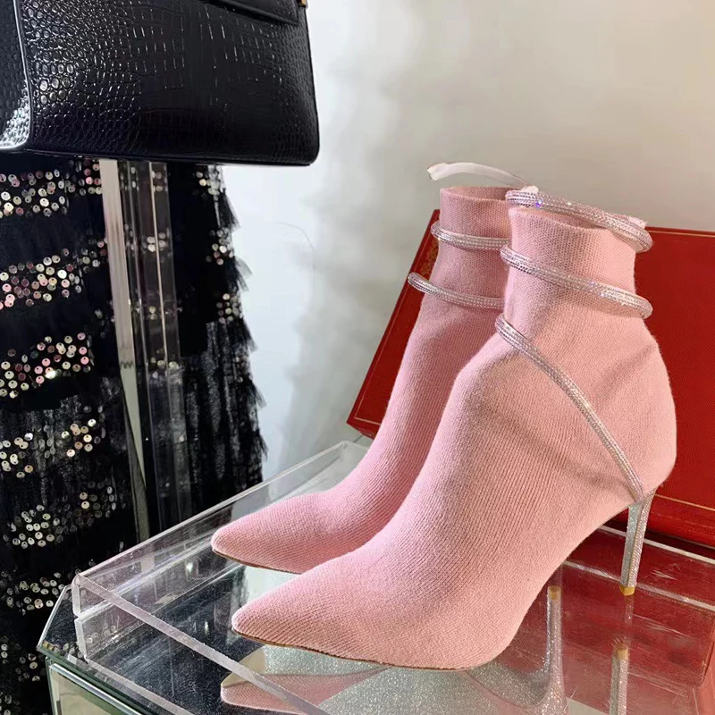 Women Winter Pink Elastic Sock Boots Rhinestones Design Pointed Toe Stiletto Ankle Boots Fashion Slim Diamond Shoes Plus Size 42
Women Winter Pink Elastic Sock Boots Rhinestones Design Pointed Toe Stiletto Ankle Boots Fashion Slim Diamond Shoes Plus Size 42