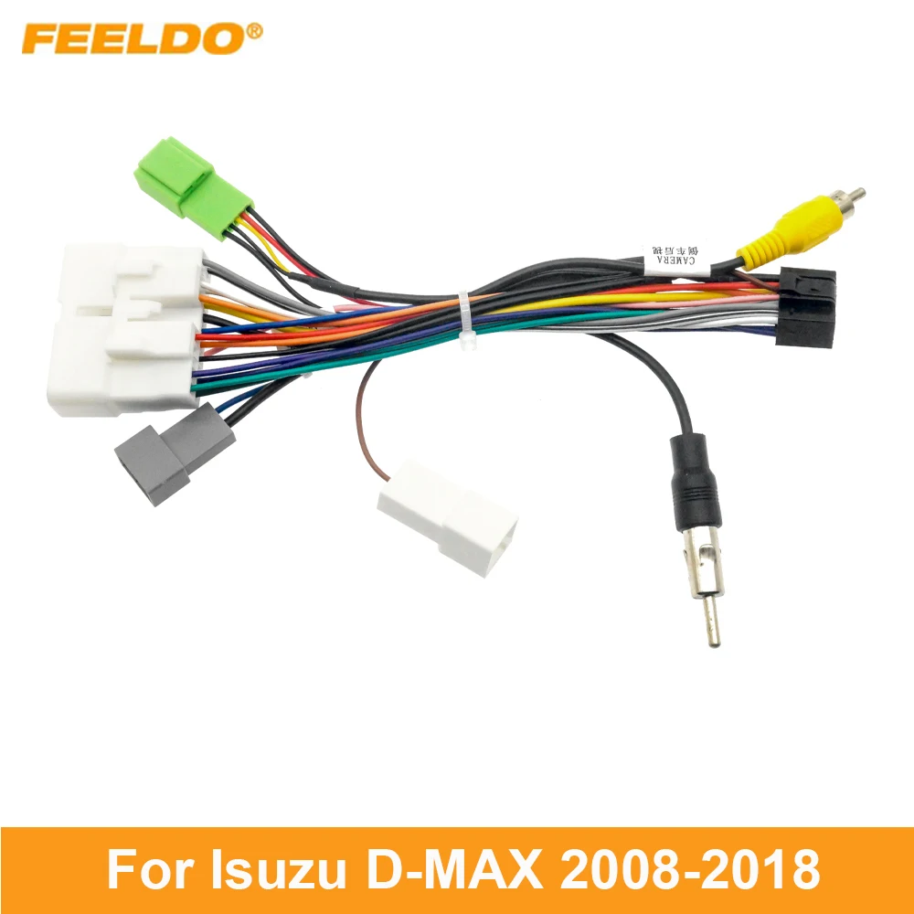 

FEELDO Car 16pin Power Cord Wiring Harness Adapter With Rearview Wire For Isuzu D-MAX (08-18) Installation Head Unit Cable