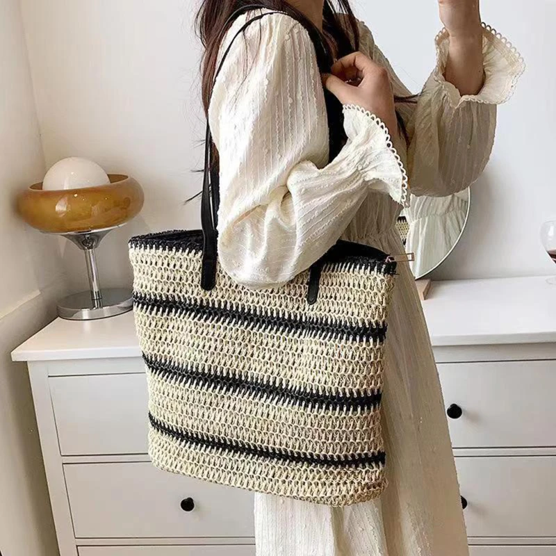 Summer Straw Shoulder Bags for Women Striped Woven Seaside Beach Vacation Shopping Bags Casual Female Shoulder Handbags Totes
Summer Straw Shoulder Bags for Women Striped Woven Seaside Beach Vacation Shopping Bags Casual Female Shoulder Handbags Totes