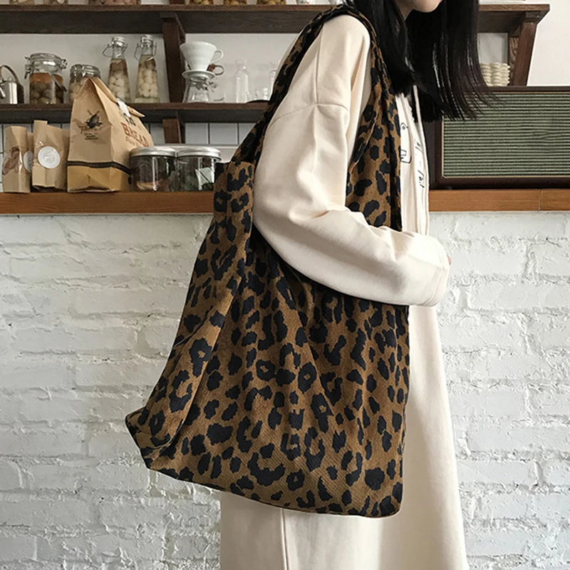 

Женская сумка для покупок, большая Холщовая Сумка на плечо, сумка-тоут, экологически чистая многоразовая сумка, складная сумка для женщин, леопардовая коллекция 2023 года