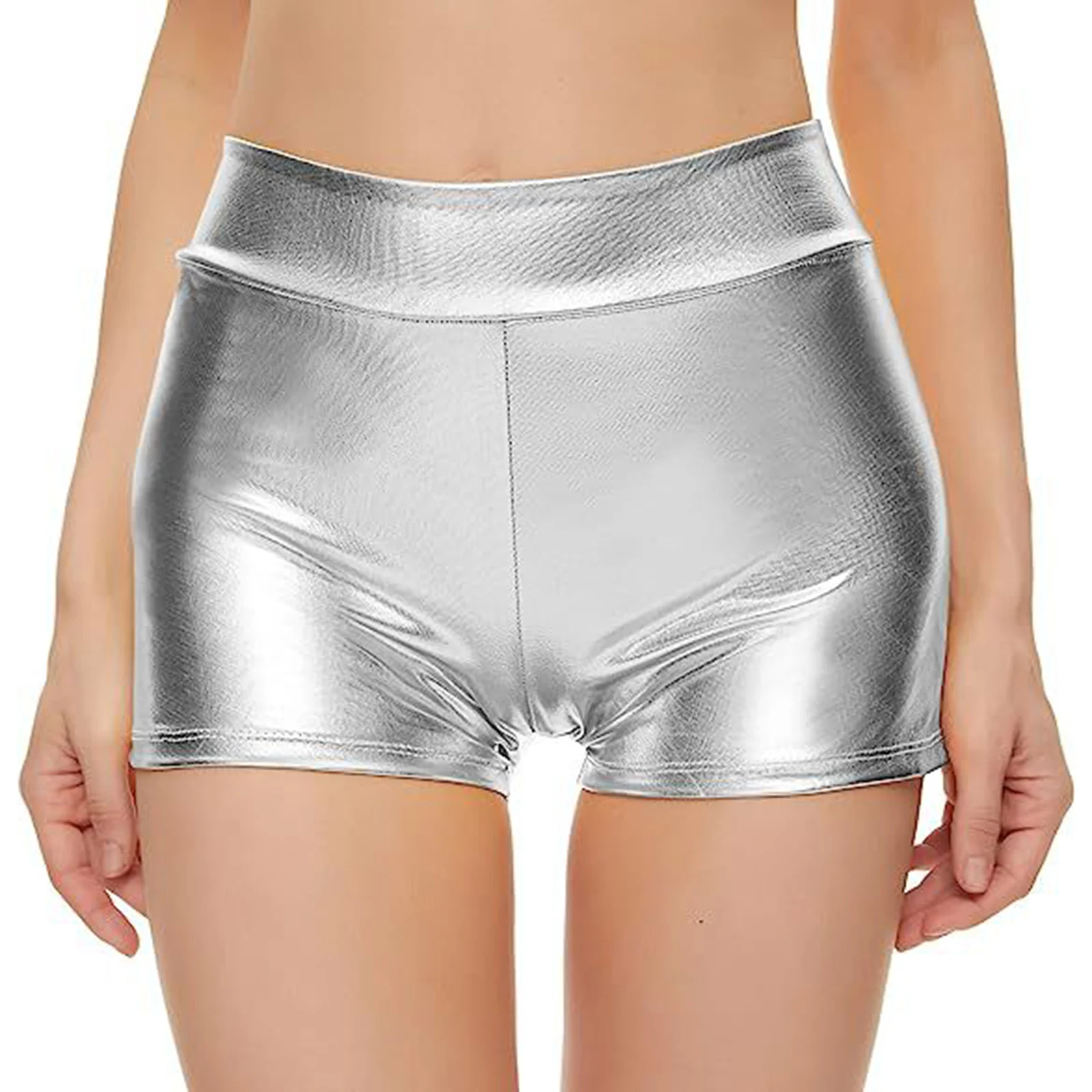 

Womens Metallic Hot Pants Clubwear Shiny High Waist Shorts Rave Party Booty Shorts Pole Dancing Music Festival Bottoms