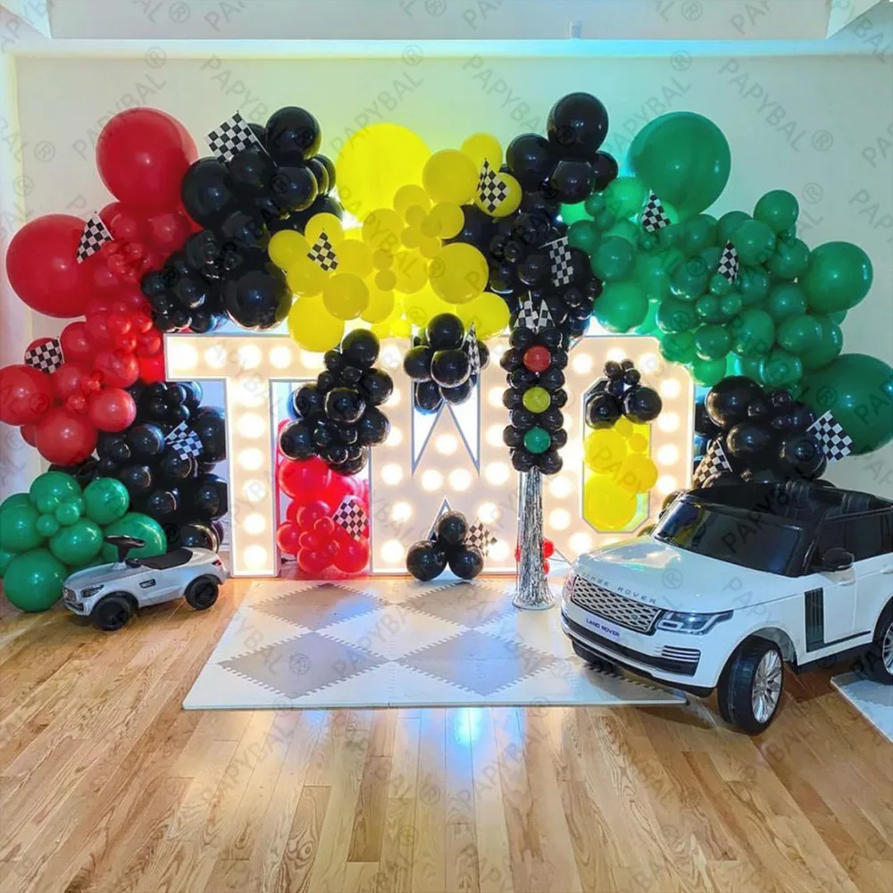 

215PCS Traffic Signal Red Green Yellow Latex Balloons For Race Car Theme Baby Boy Birthday Party Gift Decorations Arch Garland