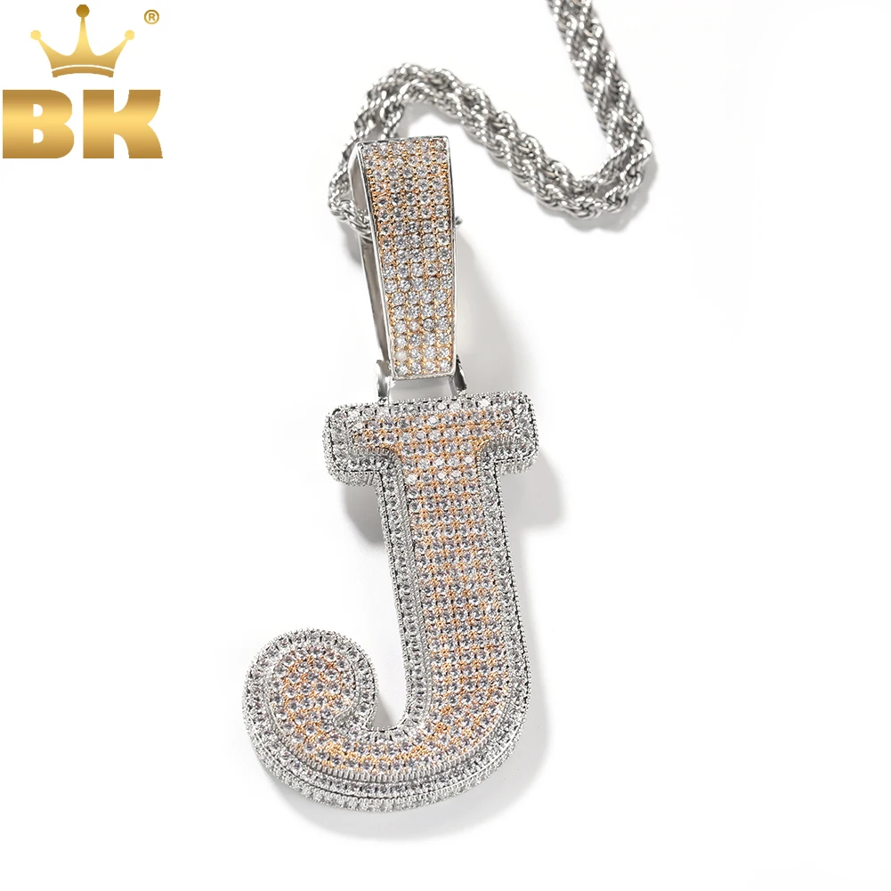 

TBTK Big Bold Single Letter Pendant Initial Letter A-Z Micro Paved Out Two Tone 5A Cubic Zirconia Charm Necklace Hiphop Jewelry