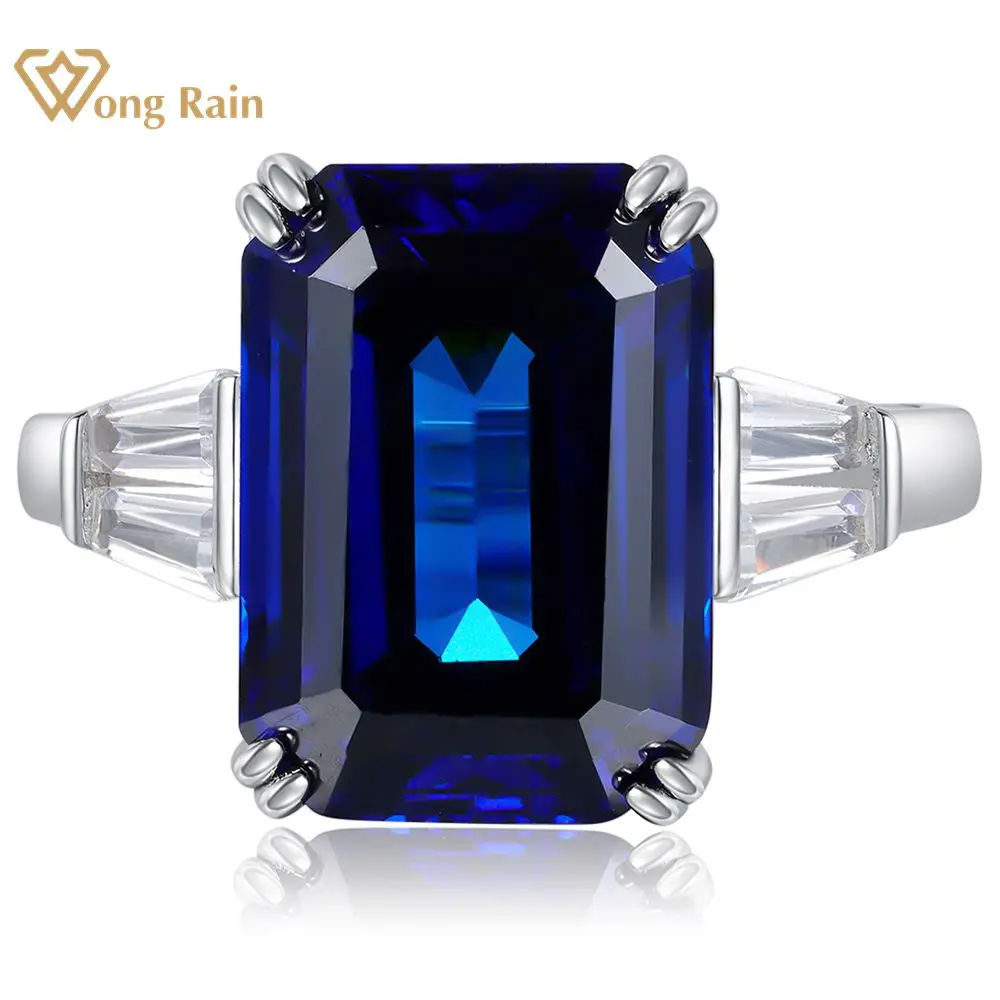 

Wong Rain 925 Sterling Silver Emerald Cut Lab Sapphire High Carbon Diamonds Gemstone Party Ring Wedding Engagment Fine Jewelry