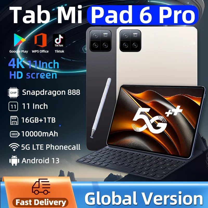 

Оригинальный планшет, Android 13,0 Pad 6 Pro, Snapdragon 888, 16 ГБ + 1024 ГБ, планшеты, ПК, телефон с двумя SIM-картами, Wi-Fi, 4K HD, Mi Tab