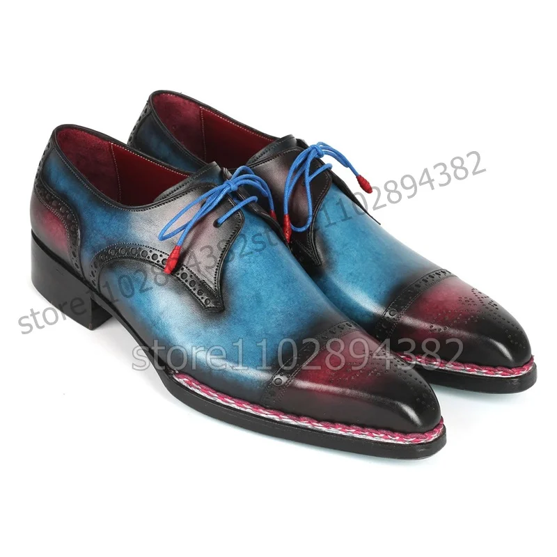 

Mixed Color Knitted Carving Design Men Derby Shoes Fashion Lace up Men Shoes Luxury Handmade Party Feast Banquet Men Dress Shoes