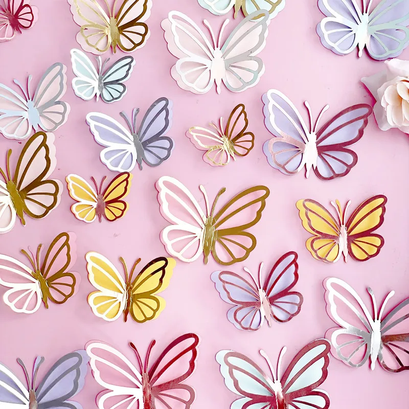 

3pcs Double Layers Butterfly Cake Toppers Princess Girl Wedding Happy Birthday Party Decor Dessert Cake Butterfly Cupcake Decor