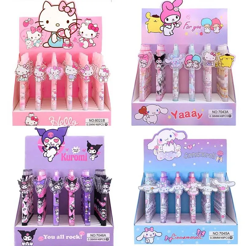 Гелевые ручки Sanrio 48 шт., нейтральные ручки с рисунком аниме Hello Kitty Kuromi, школьные и офисные принадлежности для письма, Канцтовары
Гелевые ручки Sanrio 48 шт., нейтральные ручки с рисунком аниме Hello Kitty Kuromi, школьные и офисные принадлежности для письма, Канцтовары