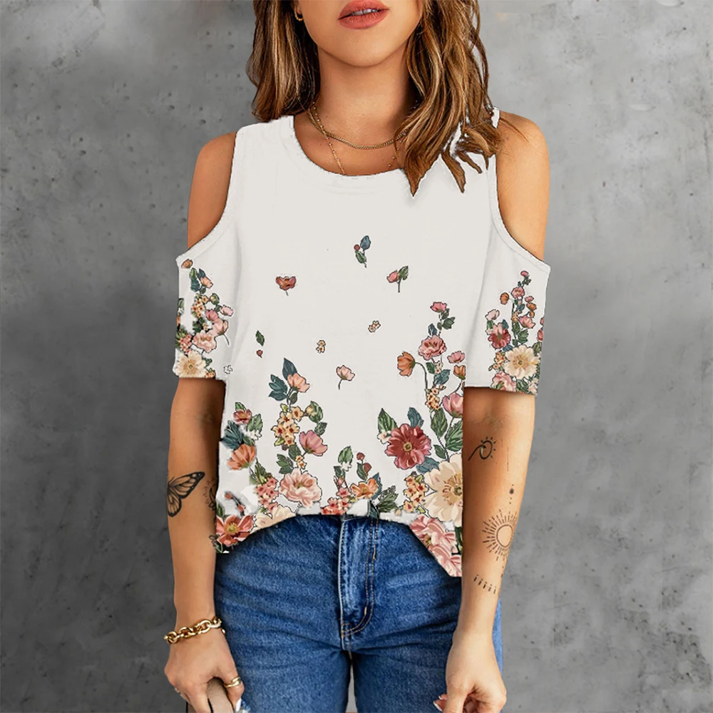 Women Spring Summer Boho Floral Printed Cold Shoulder Tops Ladies Short Sleeve Round Neck Casual T-shirt For Free Shipping
Women Spring Summer Boho Floral Printed Cold Shoulder Tops Ladies Short Sleeve Round Neck Casual T-shirt For Free Shipping