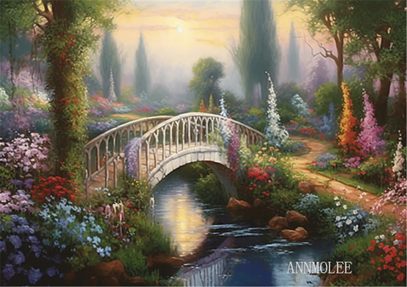 

Puzzles for adults and Family jigsaw puzzles Garden small bridge river oil painting Formation wooden Game Motivational Toy