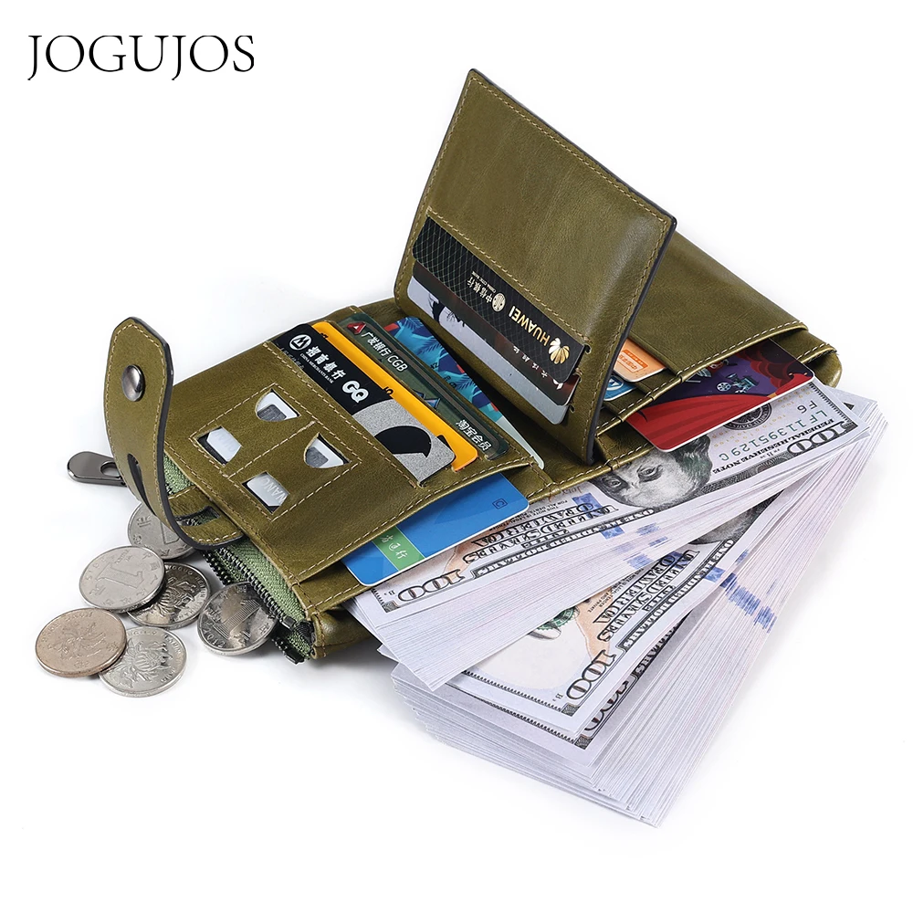 

JOGUJOS Genuine Leather Men Wallets RFID Blocking Wallet with Chain Zipper Coin Cash Pocket SIM Card Purse 16 Card Holder Purse