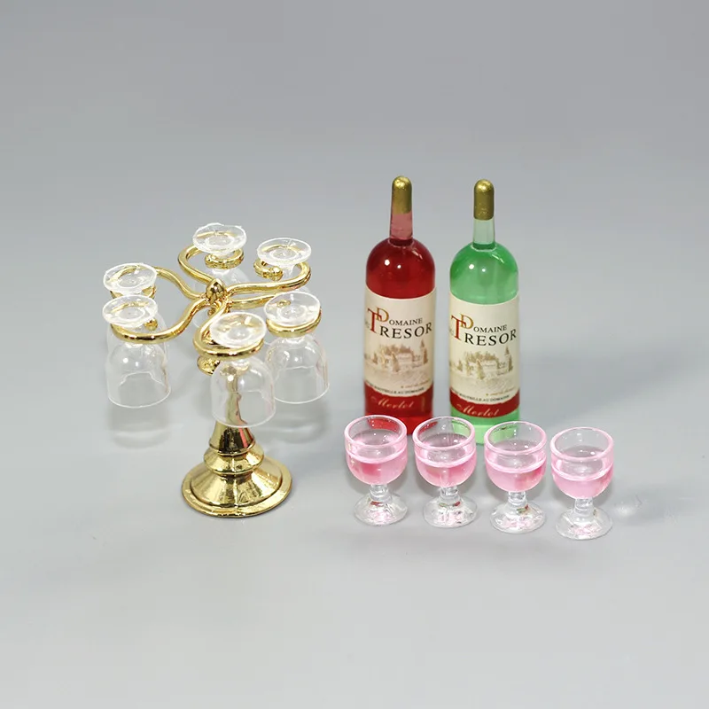 

Ob11 Dollhouse Mini Cup Holder Wine Bottle Miniature Items Wine Glass and Wine Set BJD Doll House Bar Accessories Champagne Toys