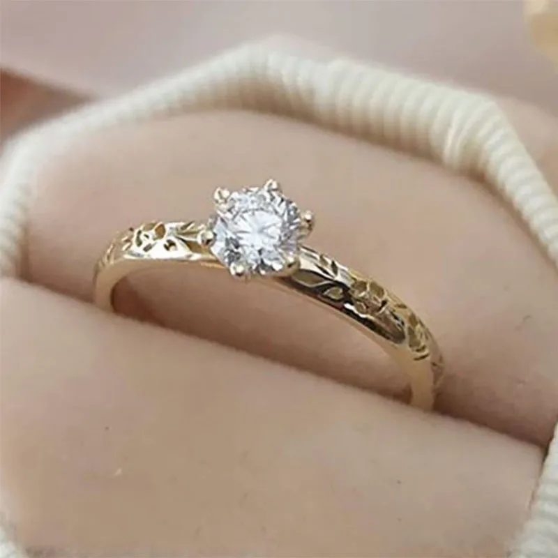 

Elegant Romantic Women's Solid Gold Colors Flower Ring Sparkling Solitaire Inlaid Zircon Wedding Rings for Women Jewelry