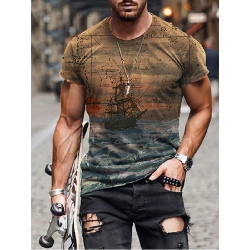 

2022 Foreign Trade New Summer Personalized Large 3D T-shirt Men's casual simple icon printed short sleeve round neck T-shirt