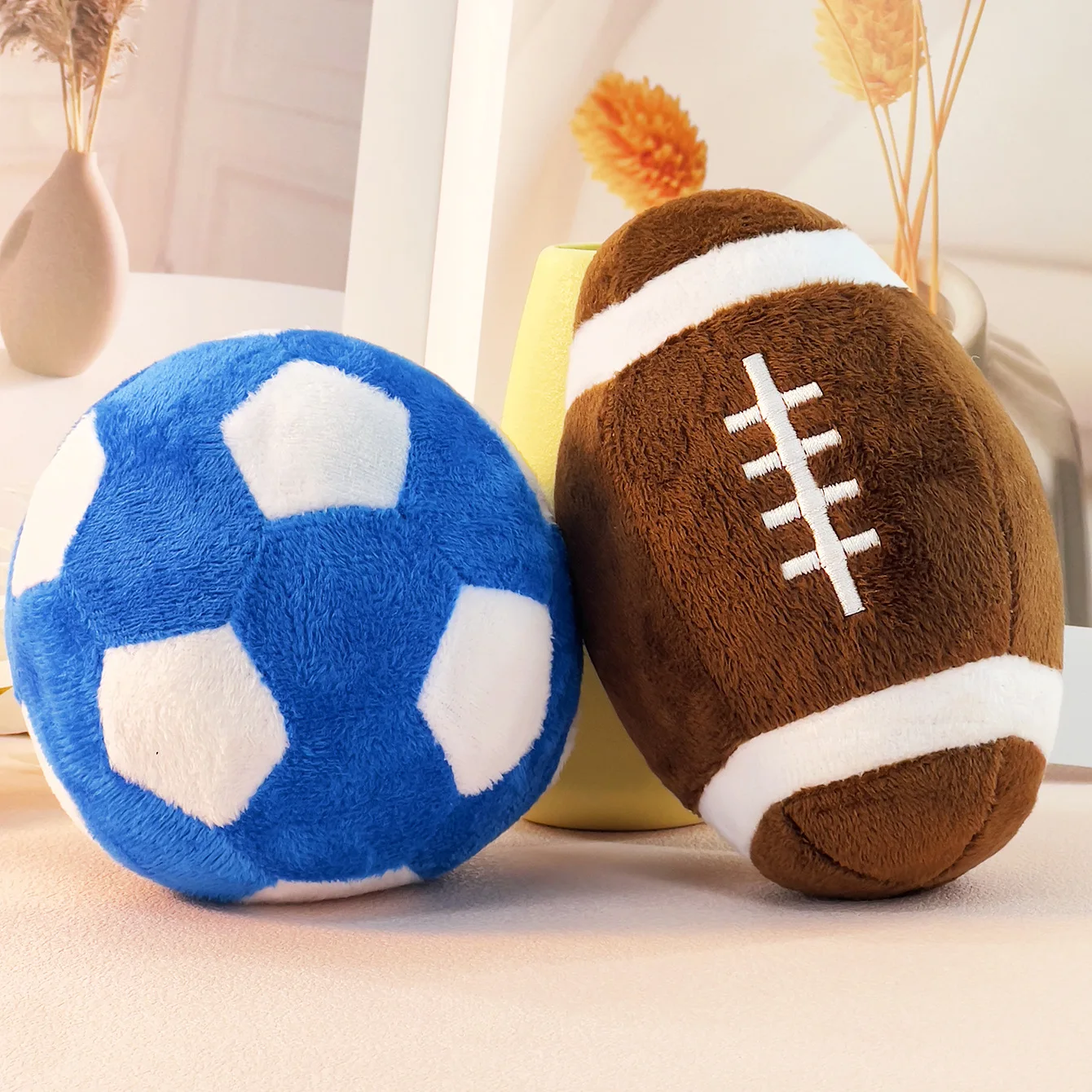 

Puppy Plush Football Toys Squeak Sound Chew Cleaning Teeth Outdoor Interactive Training Fun Toys Soft Molar Large Dogs Pet Toy