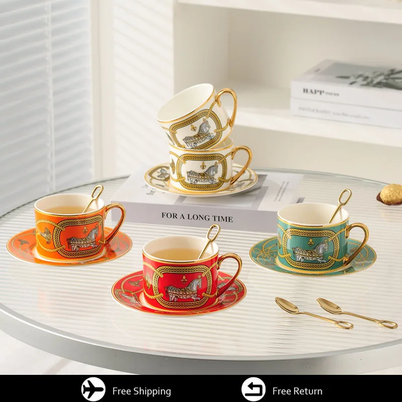 

European -style porcelain coffee cup and dish 250 ml orange steed for breakfast milk cup ceramic afternoon tea cup gift box set