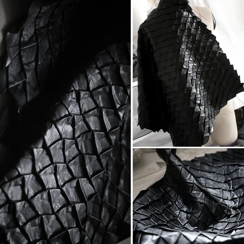 Black leather three-dimensional texture fabric autumn and winter fish scales, original designer fashion fabric
Black leather three-dimensional texture fabric autumn and winter fish scales, original designer fashion fabric