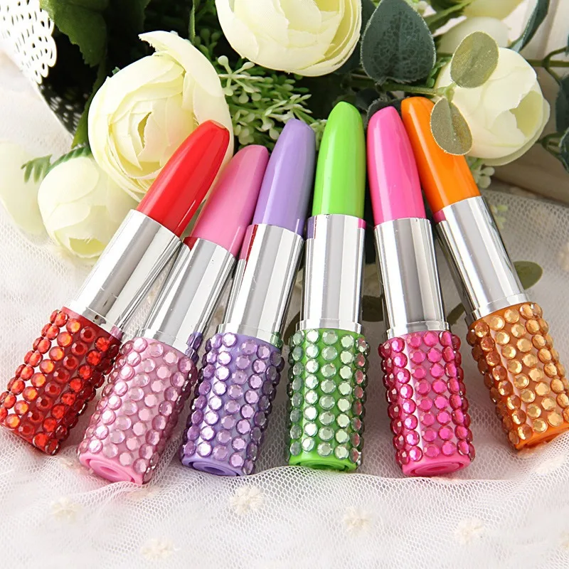 

5PCS Simulation Modeling Diamond Lipstick Ballpoint Pen Design Novelty Ball Pen School Stationery Supplies Girl Gift