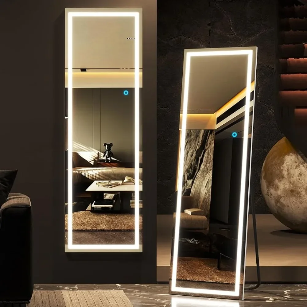 

Полноразмерное зеркало со встроенной подсветкой, декоративные зеркала 63X16 дюймов, полноразмерное зеркало с 3 цветными лампами и регулируемой яркостью, белое