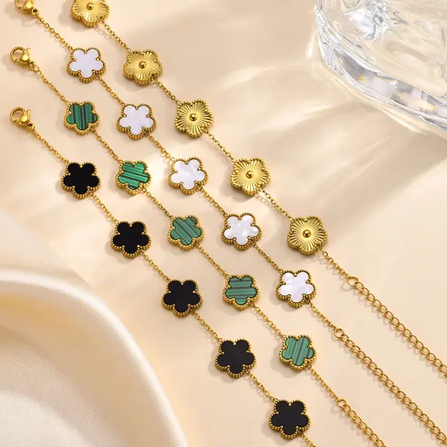 Vnox-Bracelet Everver en acier inoxydable pour femme, bracelets à breloques fleur à cinq feuilles, bijoux porte-bonheur de luxe, cadeau de fête, 13mm 1