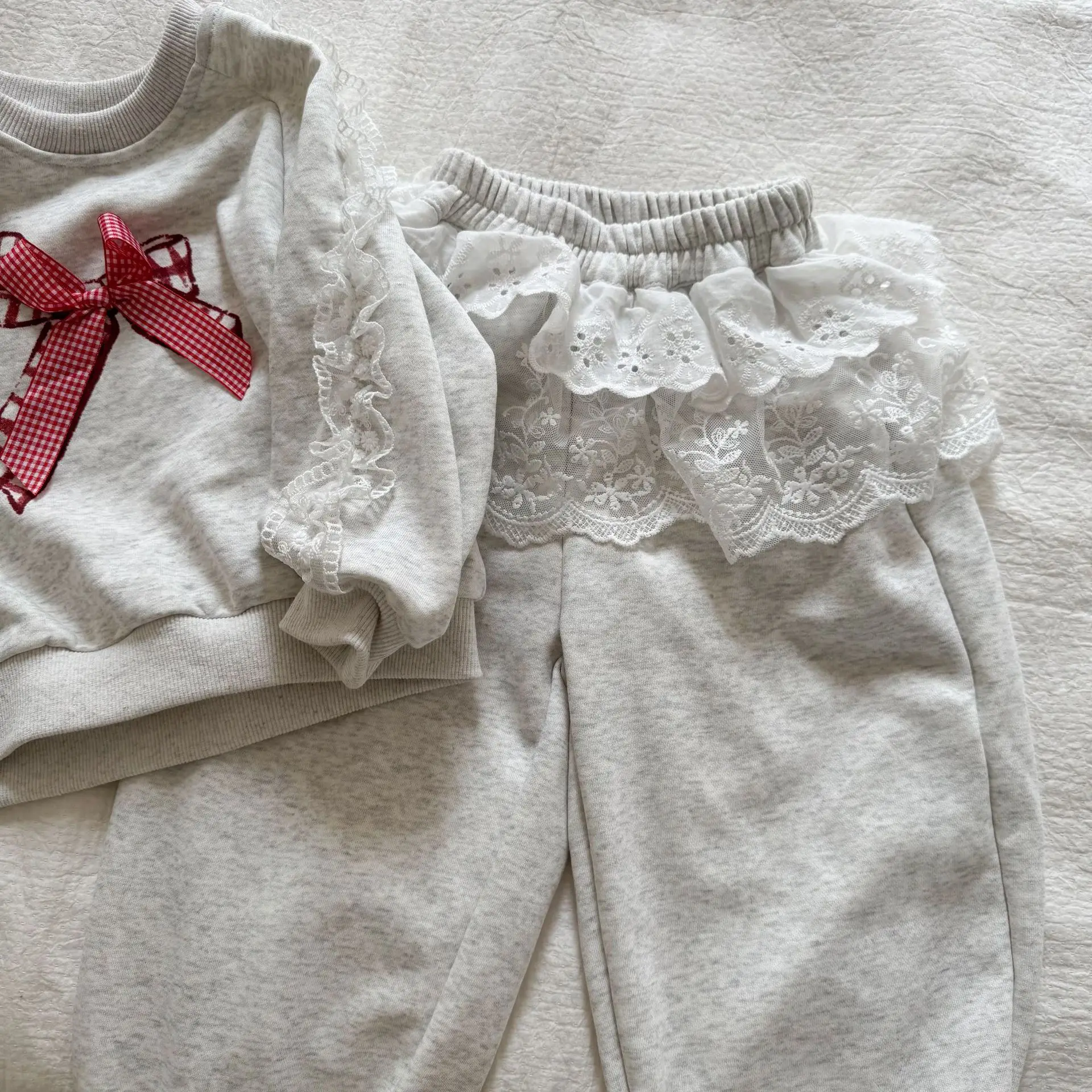 2025 Autumn New Children Long Sleeve Clothes Set Girls Lace Bow Sweatshirt + Sweat Pants 2pcs Suit Cotton Kids Casual Outfits 6 Sccd0aba4ef6a4094a9ab3f06be1c11f81