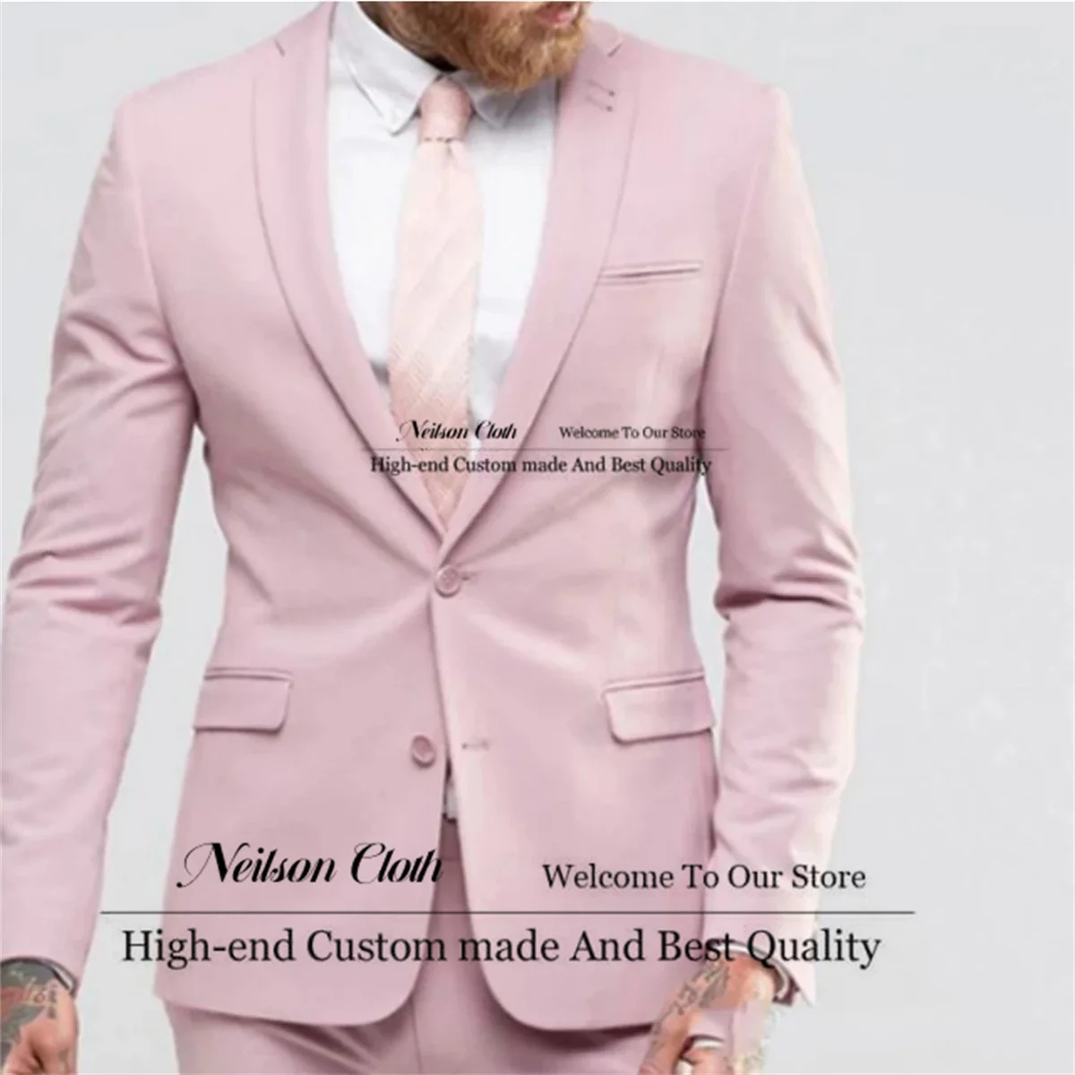 

Formal Pink Men Suits Notched Lapel Groom Wedding Tuxedos 2 Pieces Sets Male Prom Blazers Groomsmen Slim Fit Costume Homme