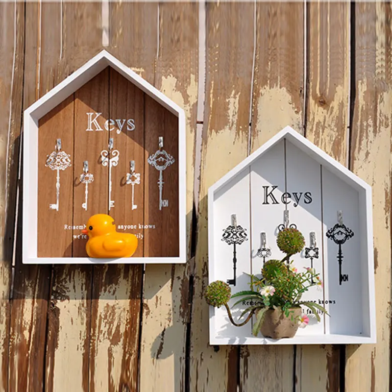 Wall Mounted Organizer Wooden House Shape Key Cabinet Storage Box with 5 Hooks Key Holder Rustic Key Hanger Home Decoration
Wall Mounted Organizer Wooden House Shape Key Cabinet Storage Box with 5 Hooks Key Holder Rustic Key Hanger Home Decoration