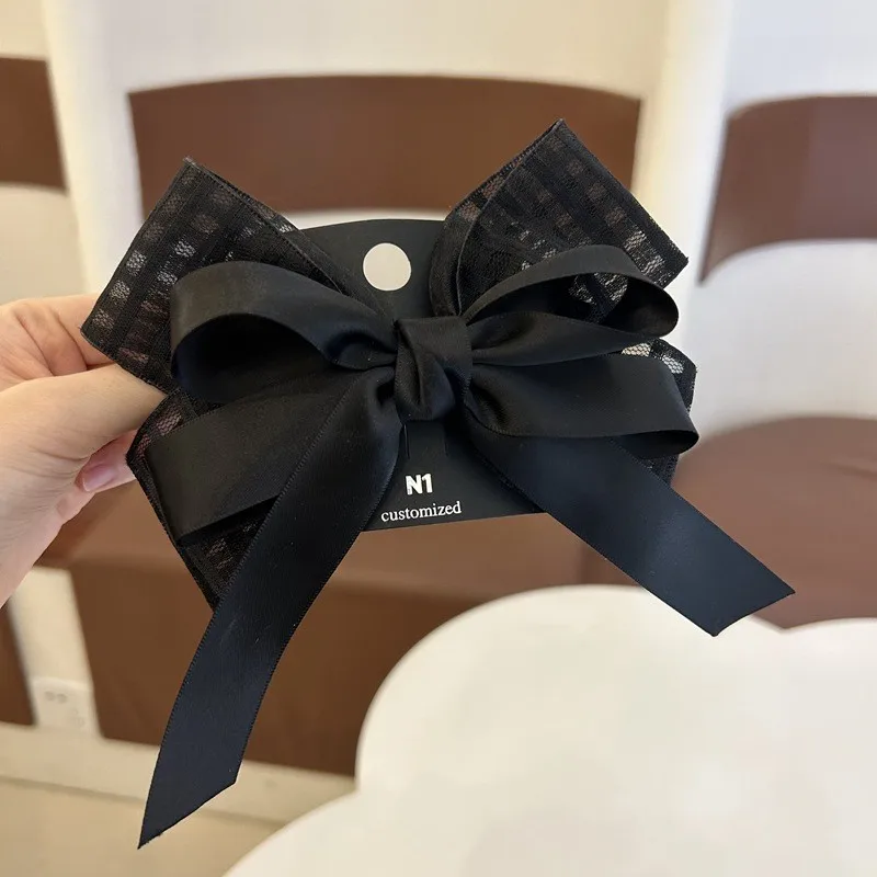 

Fashion Ribbon Bow Hair Clips Women Girls Large Black Bowknot Spring Barrettes Hairpins Ponytail Holder Hair Accessories Korean