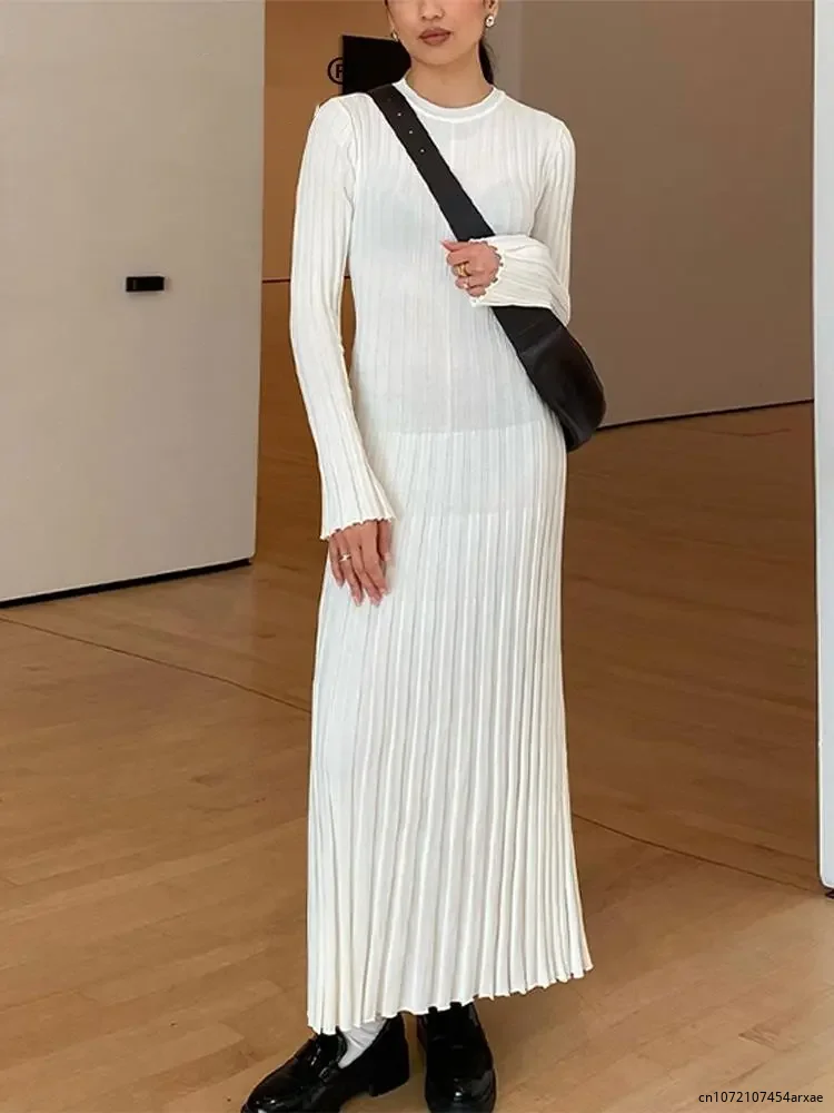 Elegant Knitted Pleated Maxi Dress Women 2023 Spring Ribbed O-neck A-line Dresses Female Casual Lace Up Apricot Fashion Robe
Elegant Knitted Pleated Maxi Dress Women 2023 Spring Ribbed O-neck A-line Dresses Female Casual Lace Up Apricot Fashion Robe