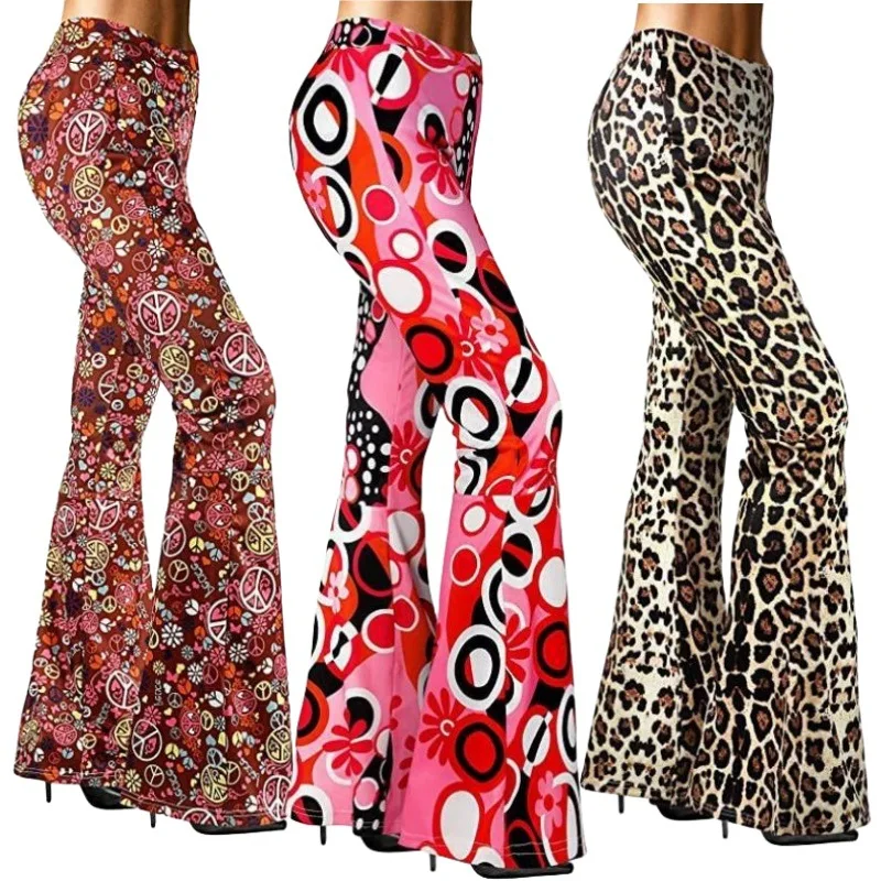 

Women Costumes Accessories Hippie Pants Bell Bottom Boho Pants Flared Retro Trousers Halloween Cosplay Disco 70s 60s Theme Party