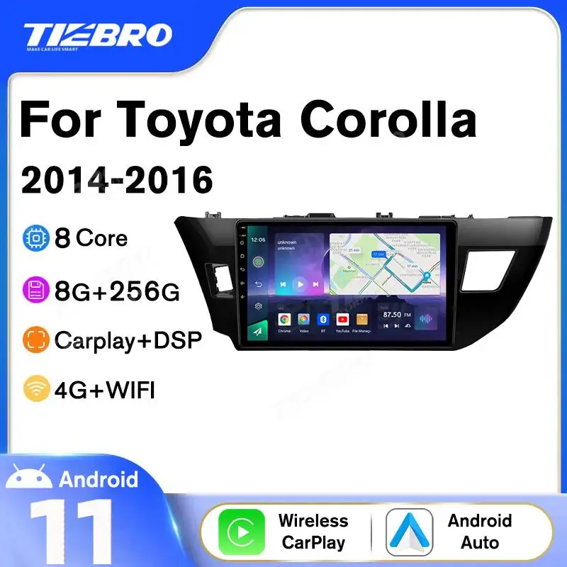 

Автомагнитола TIEBRO A07 8 + 256G для Toyota Corolla Levin LHD 2014-2016 Carplay Android 10 автомобильный стерео Мультимедийный Плеер DSP головное устройство