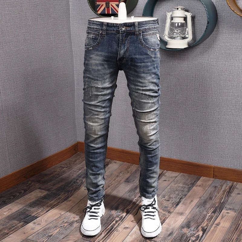 Italian Style Fashion Men Jeans Retro Blue Stretch Slim Fit Ripped Jeans Men Trousers Vintage Designer Casual Denim Pants Hombre
Italian Style Fashion Men Jeans Retro Blue Stretch Slim Fit Ripped Jeans Men Trousers Vintage Designer Casual Denim Pants Hombre