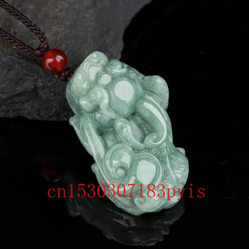 

Burmese Emerald Jade Pixiu Pendant Necklace Fashion Jewellery Natural Jadeite Carved Gemstone Charm Amulet Lucky Gifts Women Men