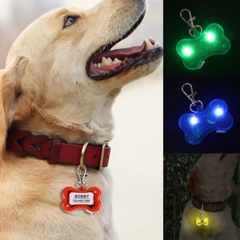 LED Dog Cat Tag Puppy Dogs Night Safety Light LED Glowing Pendant Anti-lost Night Running Lights Nameplate Bone Shape For Dogs