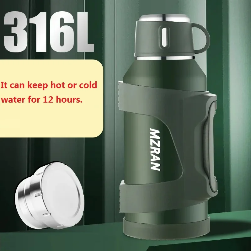 

316 Stainless Steel Insulated Thermos Bottle, 1L, 3L, Outdoor Travel Coffee Mugs, Thermal Vacuum Water Bottle, Thermal Mug