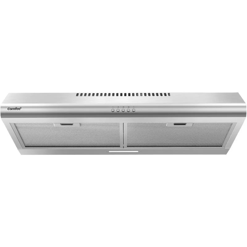 

30" Under Cabinet Slim Vents Durable Stainless Steel Kitchen Reusable Filter, 3 Speed Exhaust Fan and 2 LED Lighted Range Hood