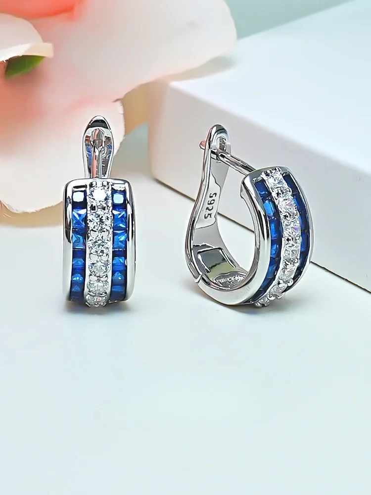 

Fashion Luxury Style 925 Sterling Silver Colored Treasure Earrings Paired with High Carbon Diamond Wedding Jewelry Wholesale