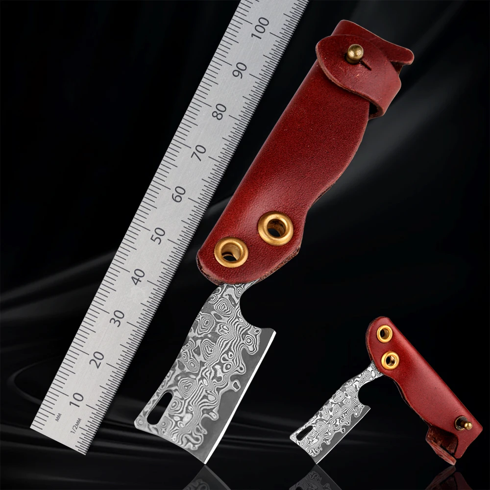 

Portable Folding Pocket Knife for EDC,Mini Praxis Knife for Men Women,Damascus Blade leather Handle,Sharp Camping Hiking Knives