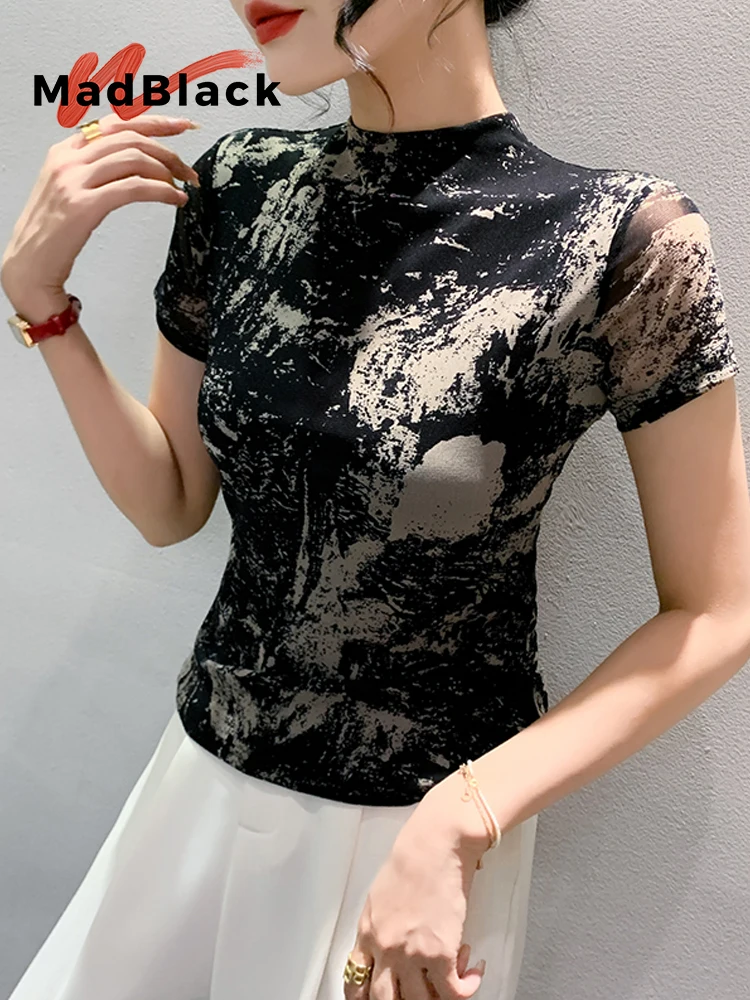 MadBlack European Clothes TShirt Women Sexy Half Turtleneck Printed Slim Mesh Tops Short Sleeve Tees Autumn New T38419JC
MadBlack European Clothes TShirt Women Sexy Half Turtleneck Printed Slim Mesh Tops Short Sleeve Tees Autumn New T38419JC
