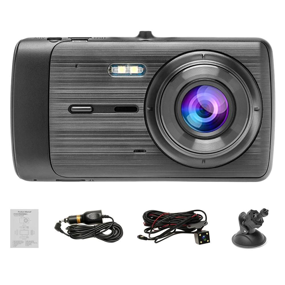 

4Inch Dash Cam HD 1080P Car DVR Vehicle Camera 170° Wide Dual Lens Video Recorder Dash Cam with Waterproof Reversing Camera