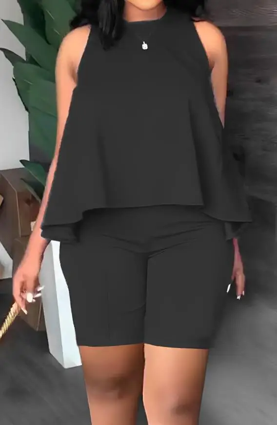 Women's Office Wear Shorts Sets Summer New Solid Color Sleeveless Round Neck Loose Top Shorts Two-Piece Female Temperament Suit
Women's Office Wear Shorts Sets Summer New Solid Color Sleeveless Round Neck Loose Top Shorts Two-Piece Female Temperament Suit