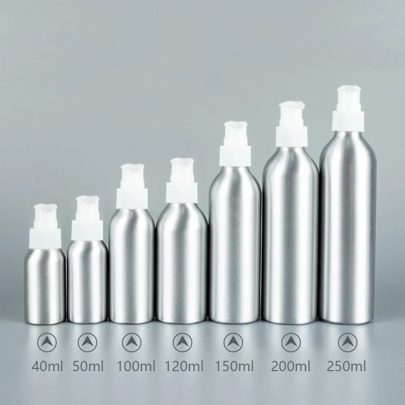 

50ml 100ml 120ml 150ml 200ml 250ml Empty Aluminum Bottle With Lotion Pump For Liquid Soap Shampoo Dispenser Cosmetic Packaging